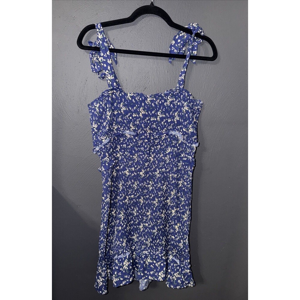Flag & Anthem Blue Floral Tie Strap Sun Dress Size XL Cottagecore Rayon